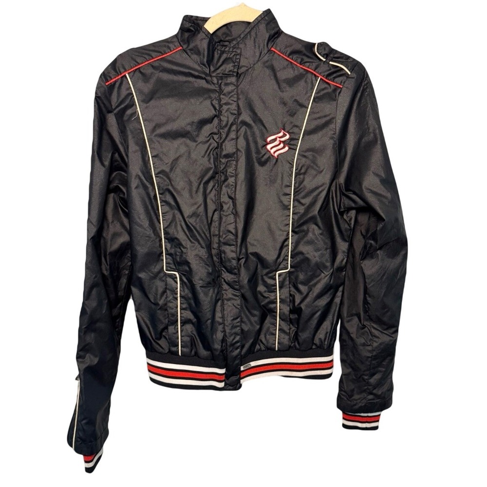 RocaWear Full Zip Sparkle Cropped Bomber Jacket Sz Medium BH Logo Y2K Biker Core